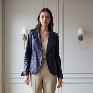 Lafayette 148 New York Women's shiny Navy leather Jacket